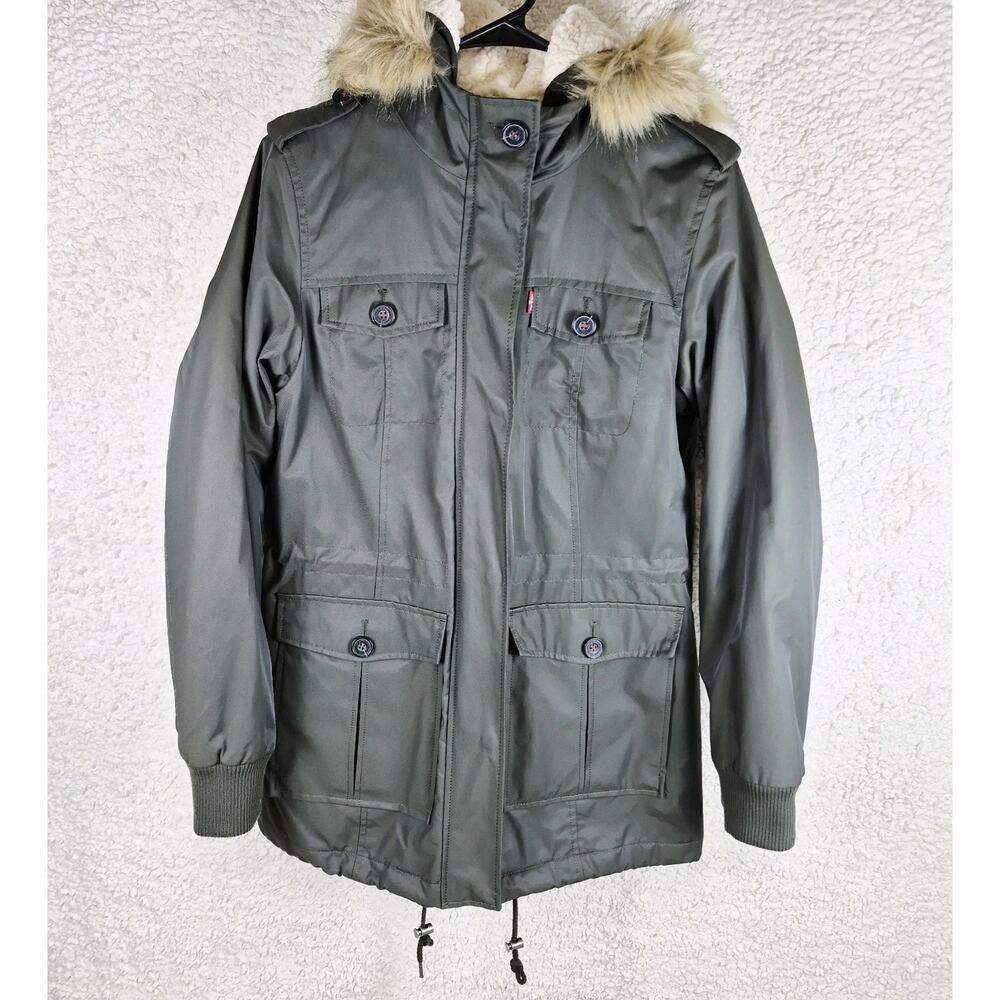 Levi's Jacket Women's Size S Army Green Sherpa Lined Hooded NEW